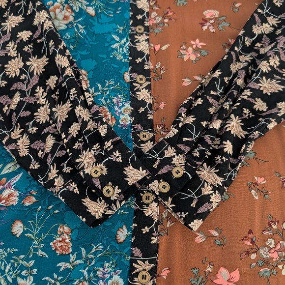 Natural Life Esme Turquoise Mixed Floral Maxi Shirt Dress Button XS Bohemian - Picture 6 of 7